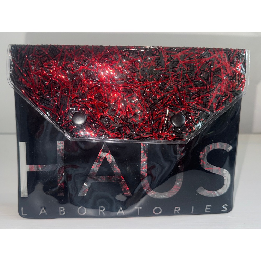 Haus Laboratories Lady Gaga Makeup Bag Red Black Tinsel Clear PVC Cosmetic Case